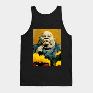 Puff Sumo: Smoking a Fat Robusto Cigar on a Dark Background Tank Top